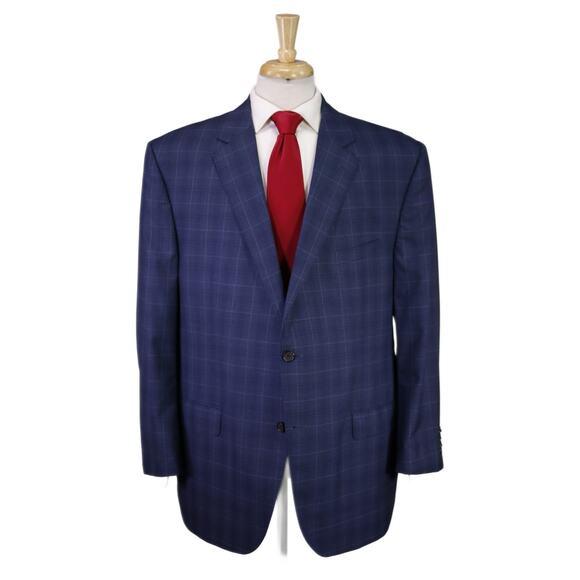 Daniel Cremieux Royal Blue Windowpane Plaid Loro Piana Wool 2-Btn Suit 50R - Picture 1 of 10